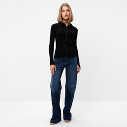 Джемпер женский на пуговицах MINAKU: Knitwear collection, чёрный, размер 46-48