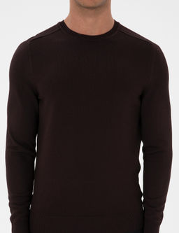Koyu Kahverengi Slim Fit Bisiklet Yaka Triko Kazak