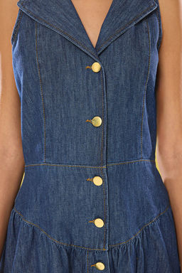 TRENDYOLMILLA Koyu Mavi Gomlek Yaka Midi Denim Elbise TWOSS25EL00149  фото 3