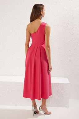 TRENDYOLMILLA Pembe A-Kesim Tek Omuz Dokuma S?k Elbise TPRSS25EL00074  фото 5