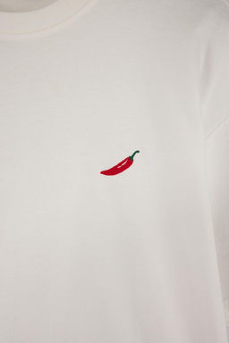 Ekru Biber Nak?sl? Oversize/Rahat Kesim %100 Pamuk T-Shirt TMNSS22TS0318