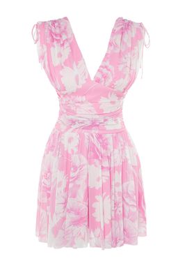 TRENDYOLMILLA Pembe-Cok Renkli A-Kesim Cicek Desenli Orme K?sa Abiye Gece Elbise TPRSS23EL00208