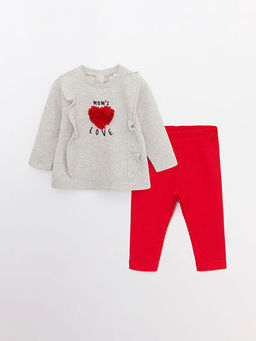 Bisiklet Yaka Uzun Kollu Nak?? Detay K?z Bebek Sweatshirt ve Tayt 2li Tak?m