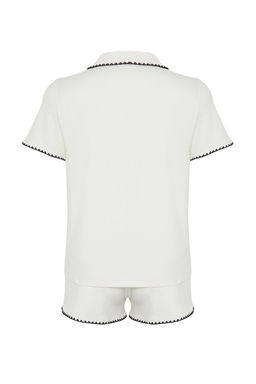 Trendyolmilla Premium Mavi Nak?s Detayl? Modal Sortlu Orme Pijama Tak?m? THMSS24PT00064  фото 9