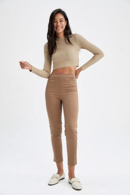 Valentina Sigaret Saten Pantolon Normal Bel Basic Duz Beli Lastikli Duz Paca