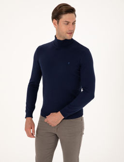 A__k Lacivert Slim Fit Bal_k__ Yaka Basic Triko Kazak - Pierre cardin фото 3