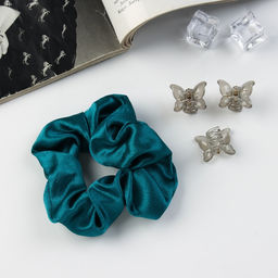 Цена за 2 шт. Набор для волос «Джеси», резинка 7 см, 3 крабика 2 см, зелёный