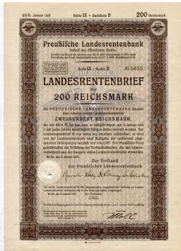 Облигация 4,5% 200 рейхсмарок 1937 года Германия