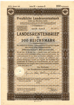 Облигация 4,5% 200 рейхсмарок 1937 года Германия