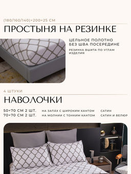 Комплект постельного белья на резинке Сатин Velouria Luxe/Велюрия Люкс с Одеялом VLR011 Евро - Ситрейд фото 6