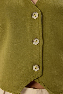 TRENDYOLMILLA Bej Regular Pamuk Crop Keten Dokuma Yelek TWOSS24YE00024  фото 9