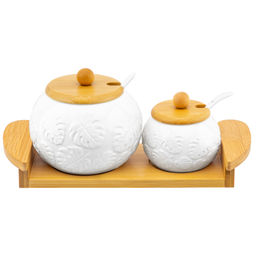 Набор - сахарница 550 мл 27*11,5*12 см "Тропики"с солонкой, с 2 ложками на дер. подст.