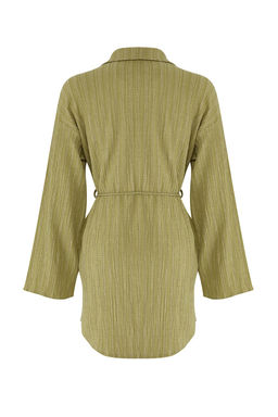 TRENDYOLMILLA Ekru Mini Dokuma Puskullu Flaml? Pamuk Plaj Elbisesi TBESS25EL00011  фото 10