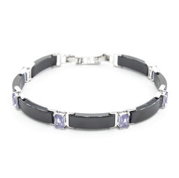 Браслет Лилу из черной керамики с Александритом покрытие светлый металл