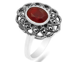 Кольцо из серебра марказит, синт.рубин, SL-AGA793
