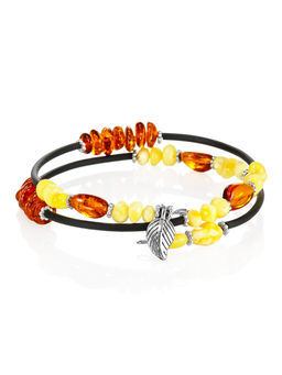 Лёгкий стильный браслет с натуральным янтарём разных оттенков Оклахома