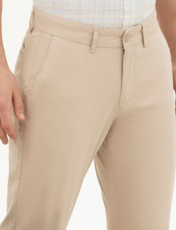 Bej Regular Fit Basic Kanvas Pantolon