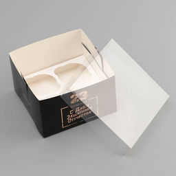 Цена за 5 шт. Коробка для 4 капкейка с прозрачной крышкой, «23 февраля», 16×16×10 см