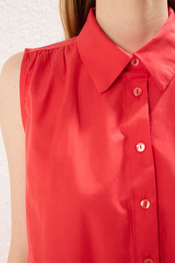 Nar Cicegi Duz Kesim Dugme Detayl? Midi Dokuma Gomlek Elbise TWOSS25EL00439 - Trendyolmilla фото 4