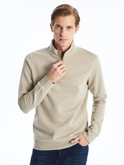 Dik Yaka Uzun Kollu Bask?l? Erkek Kal?n Sweatshirt
