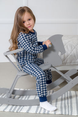 Пижама подростковая из кулирки пенье на манжетах Дрёма клетка синяя - Амадэль фото 35
