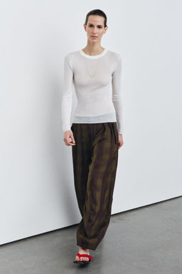ZW COLLECTION FLOWING CHECK TROUSERS - Zara фото 8