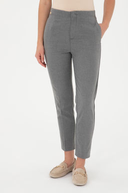 Kad_n Gri Kanvas Carrot High Waist Fit Kanvas Pantolon