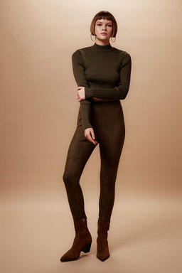 Normal Bel Basic Duz Uzun Suet Tayt - Defacto фото 2