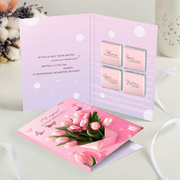 Открытка 4 шоколадки С 8 марта! (тюльпаны розовая) - 8 чудо фото 3