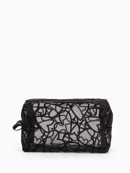 Косметичка квадратная Black beauty, с рисунком, на молнии, чёрная