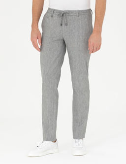 Gri Ex. Slim Fit Keten Kar___ml_ Kuma_ Pantolon