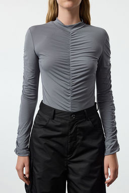 TRENDYOLMILLA Siyah Slim Buzgu Detayl? C?tc?tl? Esnek Orme Body TWOAW20BD0052 фото 12