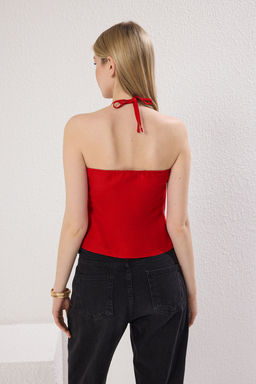 K?rm?z? Modal Ask?l? Kruvaze Dokuma Bluz TWOSS25BZ00420 - Trendyolmilla фото 4