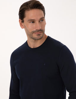 Lacivert Slim Fit Y_n Kar___ml_ Bisiklet Yaka Basic Triko Kazak - Cacharel фото 2