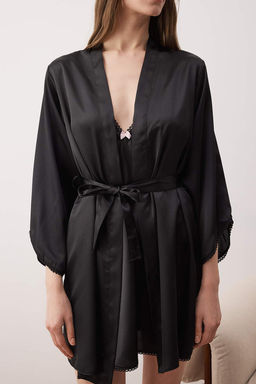 Siyah 4lu Ceyiz Set Saten Dokuma Gecelik+Sabahl?k+Pijama Tak?m? THMAW26PT00210 - Trendyolmilla фото 4