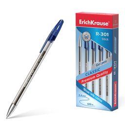 Цена за 2 шт. Ручка гелевая ErichKrause "R-301 Classic Gel" (53346) синяя, 0.5мм, прозрачный корпус