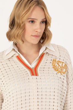 Женский кремовый свитер с v-образным вырезом Неожиданная скидка в корзине - U.s. polo assn фото 2