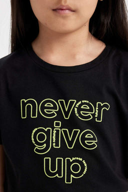 Футболка с коротким рукавом с принтом для девочек - Defacto фото 5