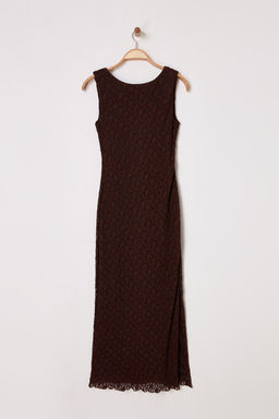 TRENDYOLMILLA Limited Edition Kahverengi Dantel Bodycon S?rt Dekolteli Esnek Orme Elbise TWOSS25EL00485  фото 10