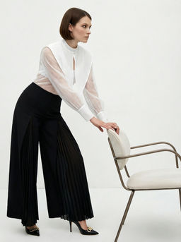 Блузка из органзы со съемным воротником OD-930-1 синий