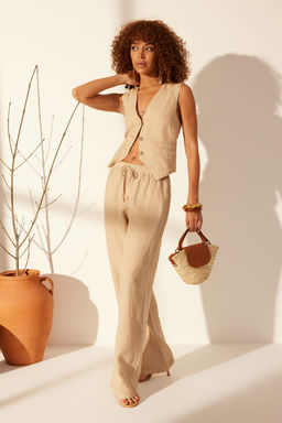 Lacivert %100 Keten Beli Lastikli Yuksek Bel Wide Leg Pantolon TWOSS24JE00249 - Trendyolmilla фото 14