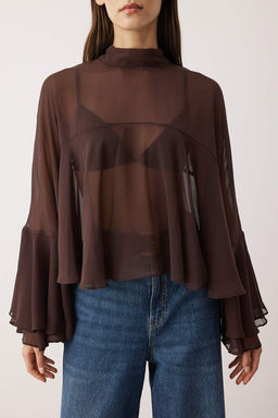Koyu Kahverengi Volanl? Astars?z Boho Dokuma Bluz TWOAW26BZ00203 - Trendyolmilla фото 3