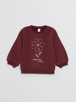 Bisiklet Yaka Bask?l? K?z Bebek Sweatshirt