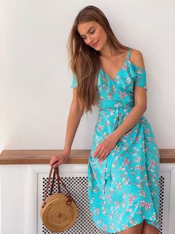 4195 Сарафан в цветочек в цвете тиффани