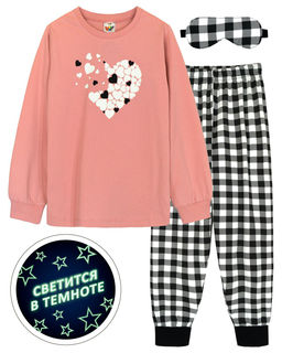 Пижама для девочки 91232 пыльная роза/черная клетка 870 Lets go