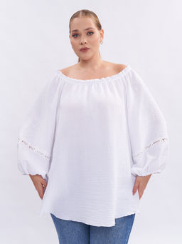 Блузка из муслина с кружевом BL09401WHT02