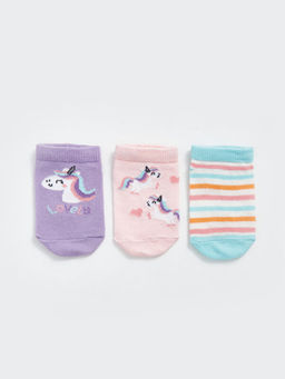 Bask?l? K?z Bebek Patik ?orap 3l?