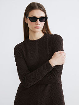 Bisiklet Yaka Dokulu Elbise