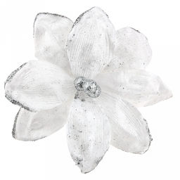 Декоративный цветок "Магнолия" д13см, h25см, для ветки, венка, с ножкой, пластик, бархат, белый (Россия)