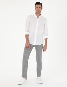 A__k Gri Slim Fit Y_n Kar___ml_ _izgili Pantolon